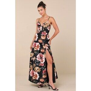 Lulus Confident Delight Black Floral Tiered Bustier Maxi Dress - Size S